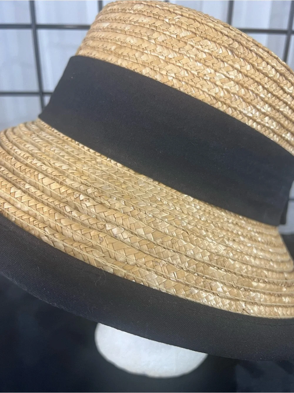 VINTAGE Macy’s Straw Bucket Hat with Black Bands and Bow